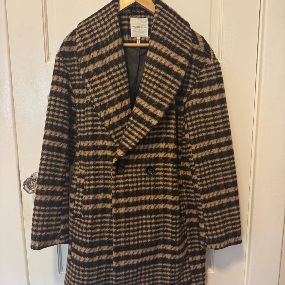 Avec Les Filles Oversized Plaid Wool Blend Coat